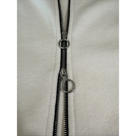 Damask Black/Cream Double Zipper Long Cardigan Front Pockets Size Medium M - Picture 9 of 12